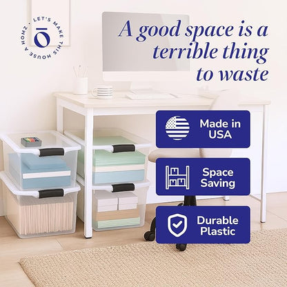 HOMZ 4-Pack Secure Latch, Clear Plastic Storage Organizer Bins, 66 Quart, Gray Latches - Stackable Container Boxes for Bedroom, Bathroom, Garage, and Office Organization