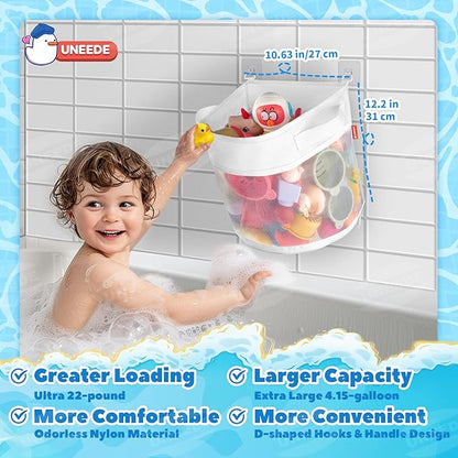 UNEEDE Bath Toy Organizer,4 Gallons Bathtub Toy Storage Organizer,Quick Access Bath Toy Holder For Bathtub,Baby Organizer,Quick Dry Baby For Tub,Mesh Shower Caddy
