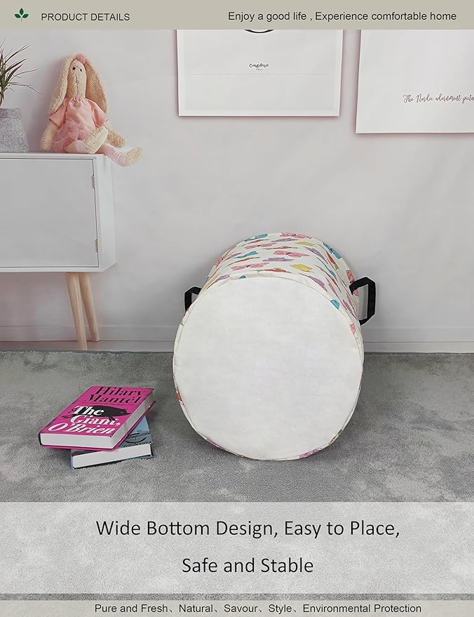 Round Waterproof Laundry Basket,Foldable Storage Basket,Laundry Hampers With Handle,Gift Basket,Suitable for Children's Room and Toy Storage (Butterfly)
