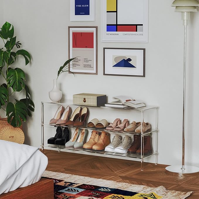 Aquiver Acrylic 3-Tier Long Shoe Rack - Clear Wide Shoe Rack for Closet - Entryway Shoe Storage Organizer - 42.7'‘ L x 11.8'' W x 20.5'' H, Easy Assembly & Clean