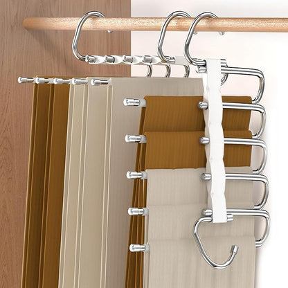 Pants Hangers Stainless Steel Hook Strong, 4 Pack, Closet Organizers and Storage, Space Saving Hangers for Jeans Trousers Clothes-Dorm Essential Apartment Must Have