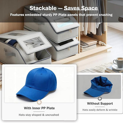 2 Pack Hat Boxes for Women and Men Storage,Fitted Perfect Curve Hats Organizers for Baseball Caps,Hat Holders for Closet,Stackable Hard Hat Travel Cases with Lids,Each for 12 Hats (Grey 2pcs)