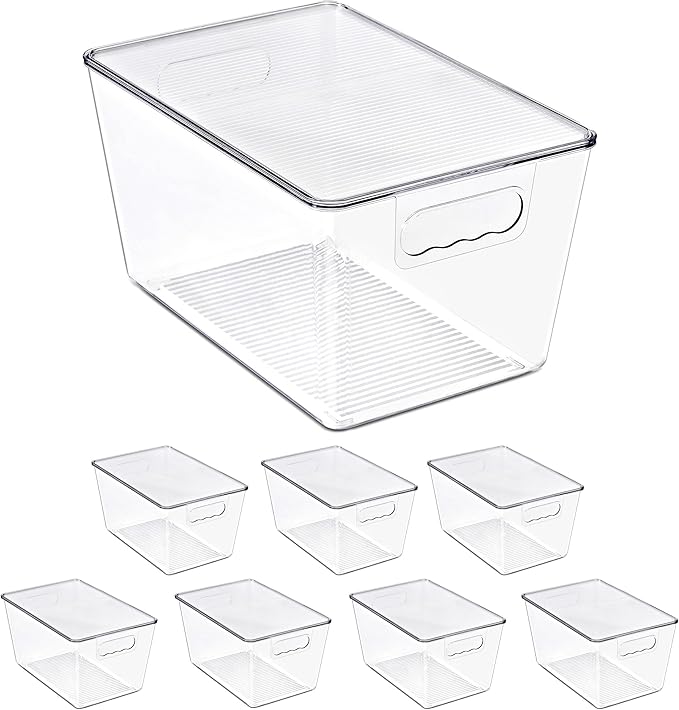 Sorbus Clear Storage Bins with Lids, 8 Pack Large Organization Bins with Handles – Clear Stackable Storage Containers for Storage, Pantry, Fridge, Cabinet, Closet & Kitchen Organization – BPA-Free