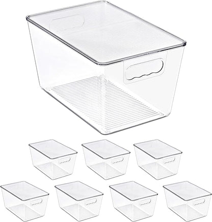 Sorbus Clear Storage Bins with Lids, 8 Pack Large Organization Bins with Handles – Clear Stackable Storage Containers for Storage, Pantry, Fridge, Cabinet, Closet & Kitchen Organization – BPA-Free