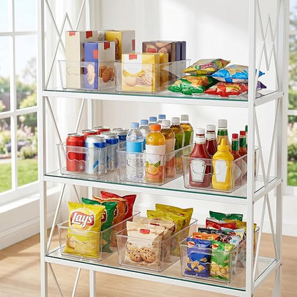 Vtopmart 4pcs Clear Organizers and Storage Bins, Plastic Storage Containers with Handles for Fridge, Freezer, Pantry, Cabinet, Kitchen Organization