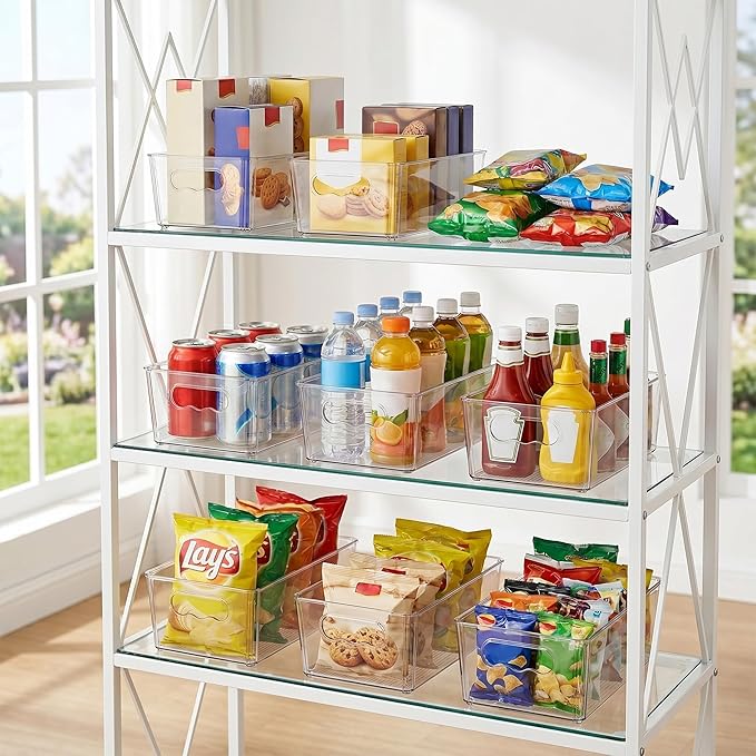 Vtopmart 8pcs Clear Organizers and Storage Bins, Plastic Storage Containers with Handles for Fridge, Freezer, Pantry, Cabinet, Kitchen Organization