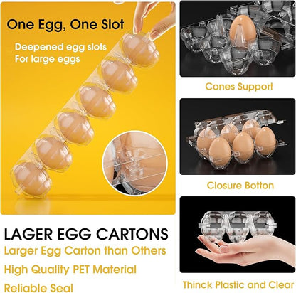100PCS Egg Cartons Cheap Bulk, Large Egg Cartons Plastic 6 Count, Half Dozen Reusable Egg Container Holder for Storing, Sharing, Selling, Clear Egg Cartons for Home Ranch Farm Market-2x3 Grids
