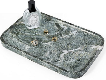 Koville Marble Tray, 12"x8" Natural Marble Vanity Tray for Countertop Bathroom Kitchen Dresser, Marble Catchall Trays for Perfume Jewelry, Decorative Rectangular Tray Home Decor(Green)