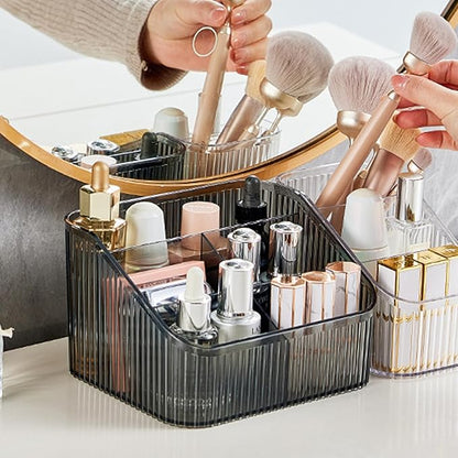 Makeup Organizer Cosmetics Storage Box, Large Capacity Make Up Brush Holder Organizer Vanity Accessories, Bathroom Countertops, Desk Storage Container, Cosmetic Display cases(Gray-L)