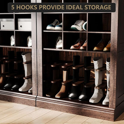 10-Tier Shoe Storage Cabinet, Freestanding Wooden Shoe Rack with Cubbies, Farmhouse Tall Shoes Cubby Organizer for Entryway, Mudrooms, Living Room