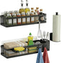 PUSDON 5-in-1 16.5" Extra Long Slim Wall Mount Wrapped Mesh Kitchen Organizer & Shower Caddy Kit, with Paper Towel Holder, Utensil Holder, Soap Dish, Holds 50LBS - Matte Black, Netting