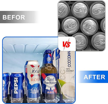 Drink Organizer for Fridge, Automatic Pusher Glide Soda Can Dispenser for Refrigerator, Width Adjustable Fridge Can Organizer for Fridge, Pantry, Kitchen, Vending Machine- Black, 6 Rows, 15.1"D