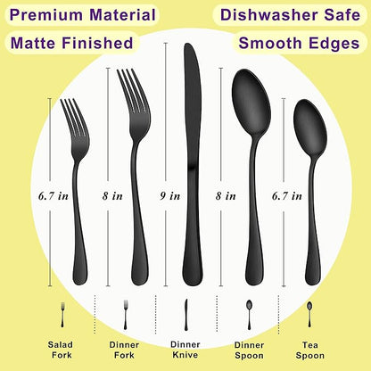 Herogo 40-Piece Matte Black Silverware Set with Drawer Organizer, Stainless Steel Flatware Cutlery Set for 8, Modern Tableware Eating Utensils with Tray, Dishwasher Safe, Satin Finish
