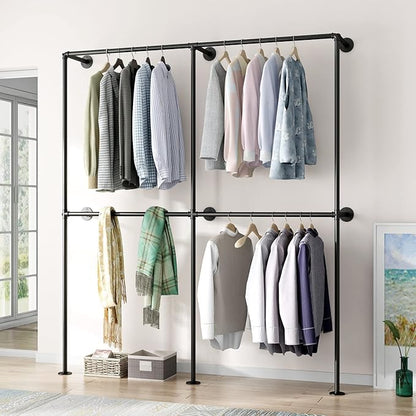 Industrial Pipe Clothing Rack Wall Mounted Garment Rack, Black Pipe Clothes Racks Retail Display Hanging Rod for Closet Storage, Laundry Room
