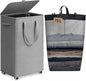 Goodpick Laundry Basket with Wheels and Lid, 75L Rolling Laundry Hamper with Removable Wash Bag and Handles, Collapsible Large Tall Dirty Clothes Hamper for Bathroom Dorm, Light Grey