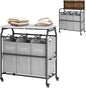 Hoctieon 3 Section Laundry Sorter Cart with Ironing Board, Laundry Hamper with Shelf and Rolling Wheels, Heavy Duty Laundry Basket Organizer, Large Clothes Separator Hamper with Removable Bags, Gray
