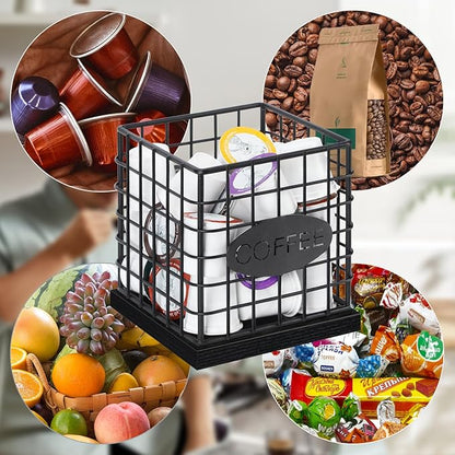 YINMIT K Cup Holder Organizer, Sturdy Coffee Pod Holder Organizer, 35 Kcup Large Capacity Storage Basket for Kitchen Counter and Office Desktop (Black-Square)