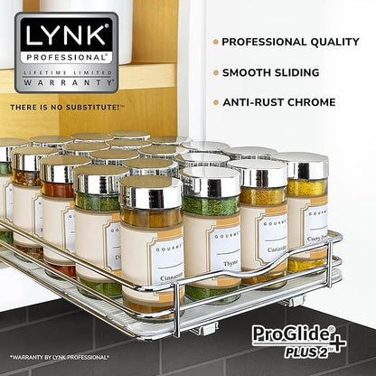 LYNK PROFESSIONAL® Pull Out Spice Organization for Cabinets - 8-3/8 inch Wide – Spice Rack for Inside Cabinets, Slide Out Spice Rack Organizer for cabinet – Pull Out Spice Rack, Sliding 1 Tier Chrome