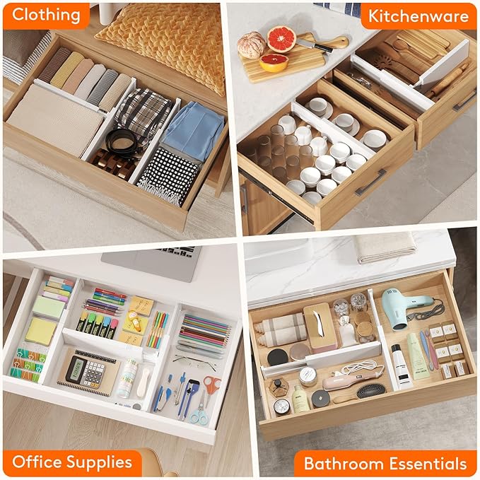 Lifewit 12 Pack 4" High Drawer Dividers 34-56cm/13.5-22" Adjustable Drawer Organizer for Clothes/Utensils, Expandable Drawer Separator in Dresser/Kitchen/Bedroom/Office Organization & Storage White