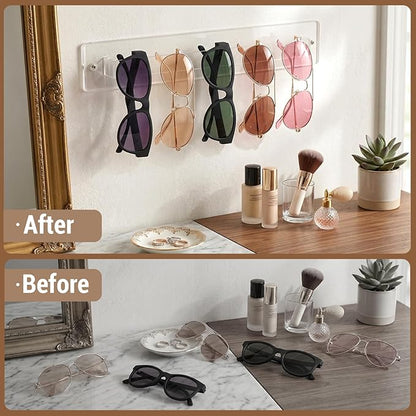 MyGift 13 Inch Premium Clear Acrylic Sunglasses Holder Wall Mounted Organizer Rack, Decorative Entryway Hanging Eyewear Display for Shades Reading Glasses Jewelry
