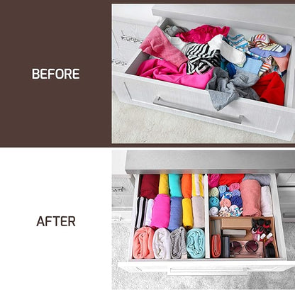 6-Pack Drawer Dividers - 2.6 Inches High, Adjustable 16 to 22 Inches Bamboo Drawer Organizer, Large Expandable Separator for Clothes, Dresser, Bedroom, Bathroom, Baby, Office, Kitchen Utensils, White
