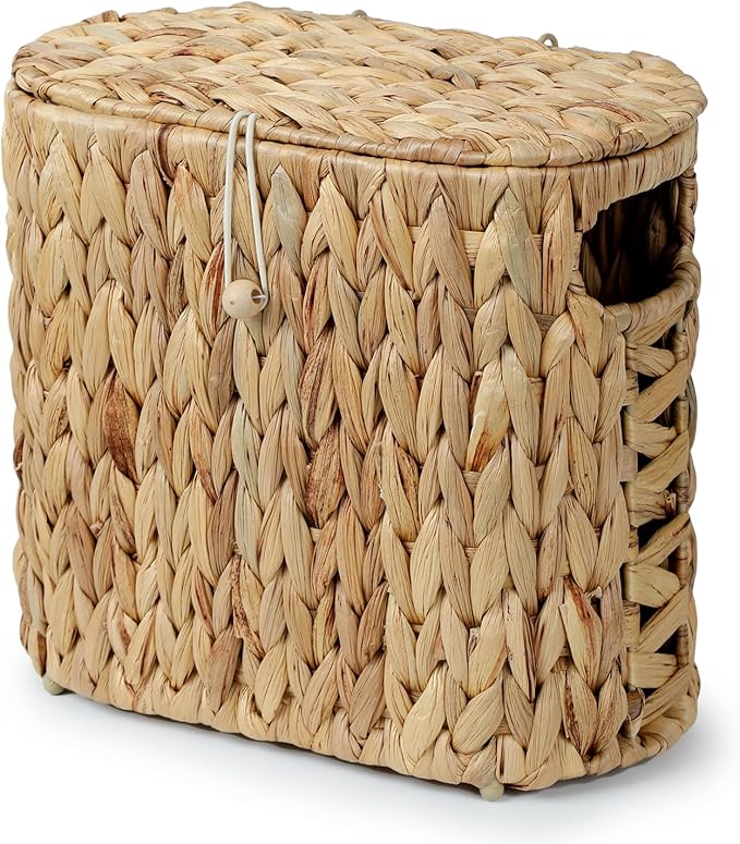 YANGQIHOME Toilet Paper Storage, Water Hyacinth Toilet Paper Storage with Lid, Papers Container for up to 4 Mega Rolls, Bathroom Basket Organizer
