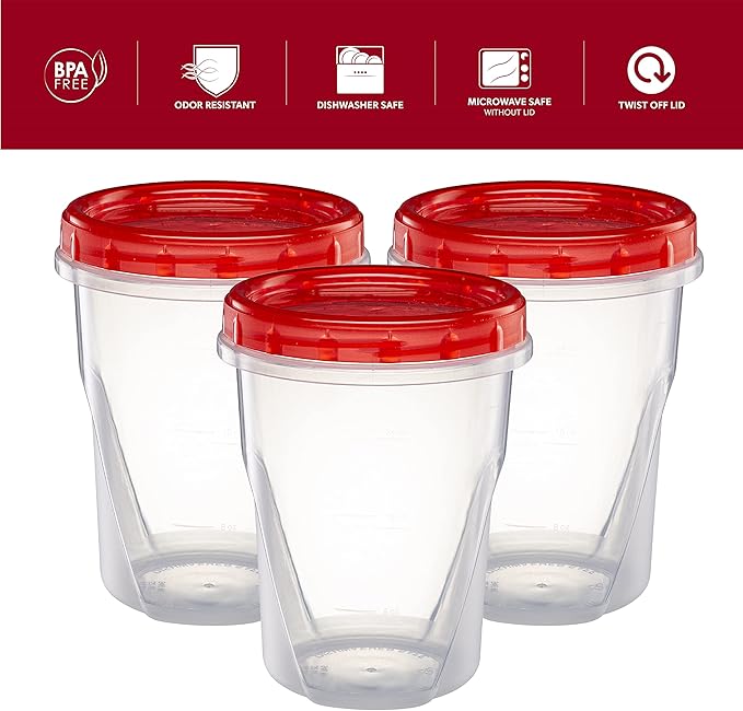 ELEGANT DISPOSABLES (32 Ounce 10 Pack) Twist cap Containers Clear Bottom With Red Top Screw on Lids Twist Top Food Storage Freezer Containers