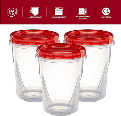 ELEGANT DISPOSABLES (32 Ounce 10 Pack) Twist cap Containers Clear Bottom With Red Top Screw on Lids Twist Top Food Storage Freezer Containers
