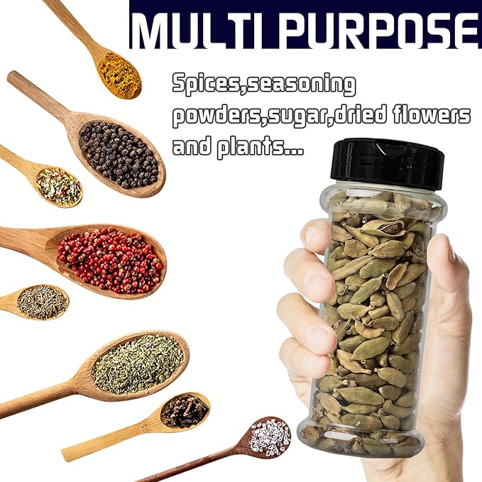 8 Pack 5.5 Oz Plastic Round Spice Bottles with Black Shaker Lids,Reusable Seasoning Containers Jars,Clear Plastic Bottle Containers with Shaker Lids for Powders,Spice,Herbs,Glitters