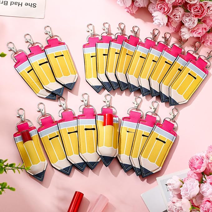 Abbylike Lipstick Holder Keychain Lip Balm Lipstick Keychain Hold Bulk portable Lip Balm Bag with Hook for Women Teacher Gift