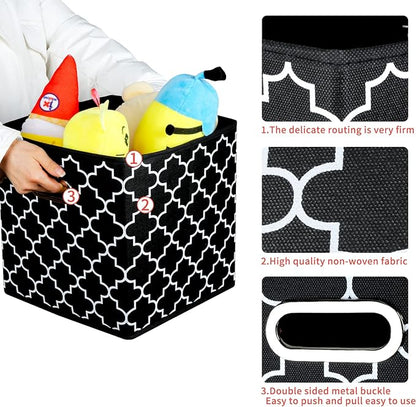 Fabric Cloth Storage Bins,Fabric Cube Organizer with Dual Handles Foldable Cube Storage Baskets for Home Bedroom Storage,Set of 3,(Black light)
