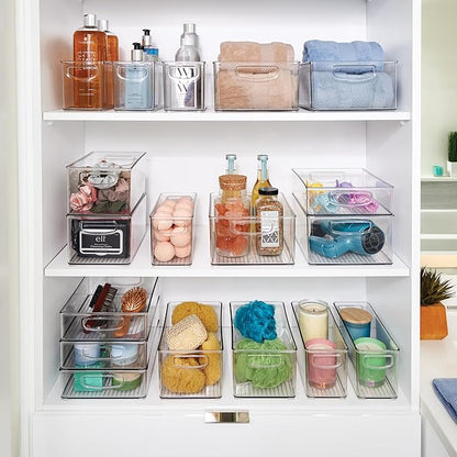 iDesign Stackable Plastic Handle Bin Assortment Set - Storage Organizers for Kitchen, Fridge, Pantry, Home -18 Pack, Clear