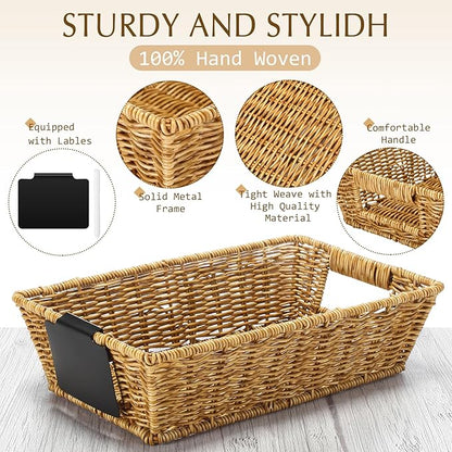 Marsui 9 Pcs Wicker Storage Baskets for Pantry Organization with Handle Labels Handwoven Multi-size Brown Small Organizer Baskets Storage Bins Container for Shelves Closet Toilet Christmas Holiday