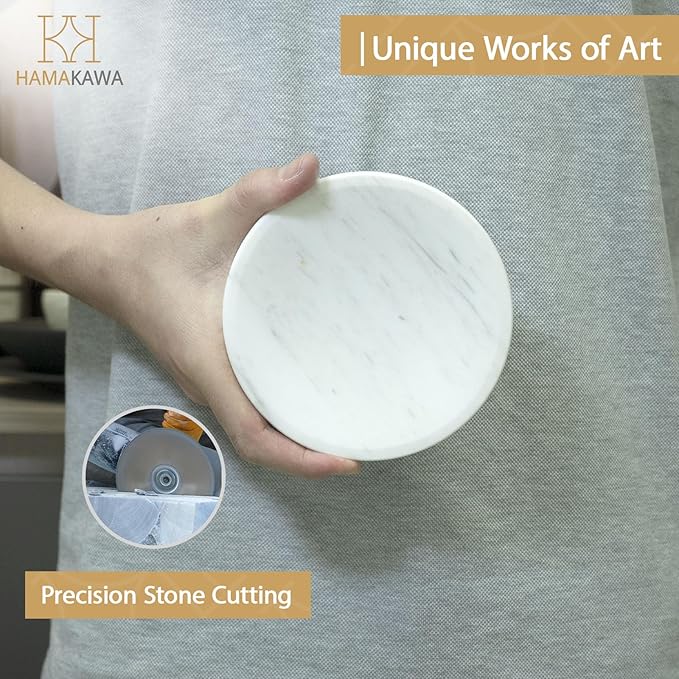 Natural Marble Soap Dish, Round White Jewelry Dish 4.5 Inch, Limestone Shower Soap Holder, Modern Stone Sponge Holder with Beveled Edge, Bar Soap Saver Tray for Bathroom, Kitchen