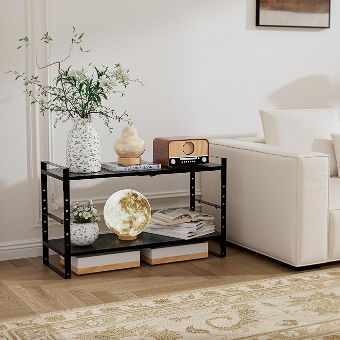 Expandable Metal Shoe Rack, Adjustable Space-Saving, Heavy-Duty Shoe Rack with Borders. Multi-Functional for Closet, Bathroom, Entryway, Kitchen or Office