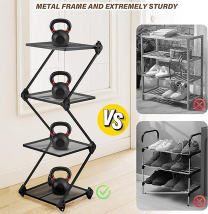 Vertical Shoe Rack 4 Tier Small Shoe Rack Shelf for Entryway Tall Narrow Shoe Organizer Metal Shoe Storage for Closet,Front Door Entrance, Living Room, Black