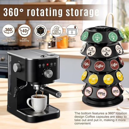 K Cup Holder, Coffee Pod Holder for Keurig - 40 Capsule Spinning Organizer with 360° Turntable, Space Saving K Cup Storage for Kitchen Counter, Office & Coffee Bar