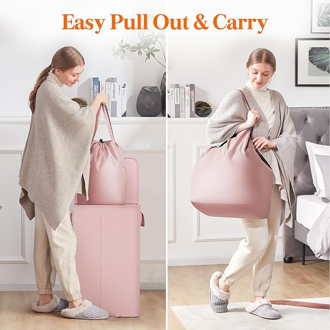 Lifewit Single Laundry Hamper with Lid and Removable Laundry Bags, Large Collapsible 1 Dividers Dirty Clothes Basket with Handles for Bedroom Laundry Room Closet Bathroom College, 100L Pink