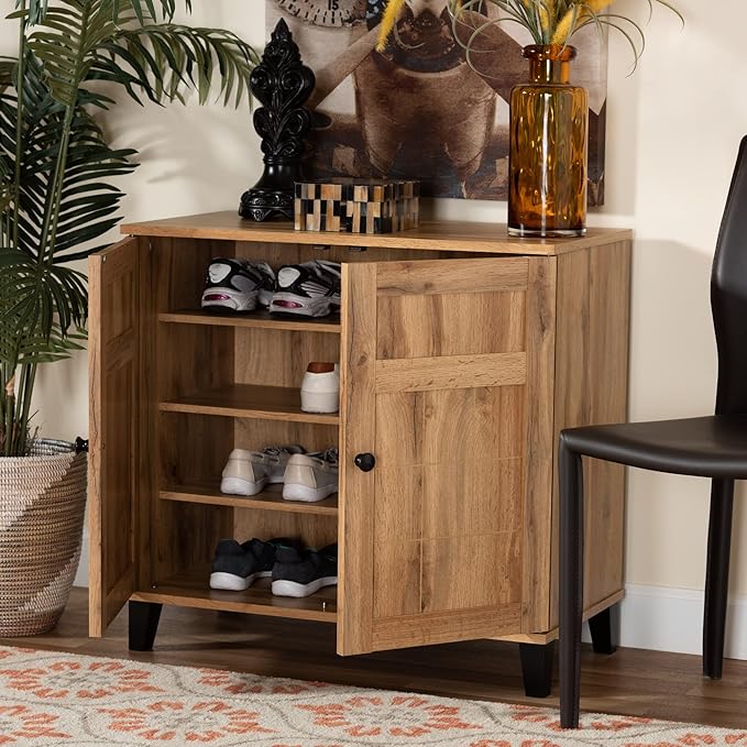 Baxton Studio Glidden Modern and Contemporary Oak Brown Finished Wood 2-Door Shoe Storage Cabinet