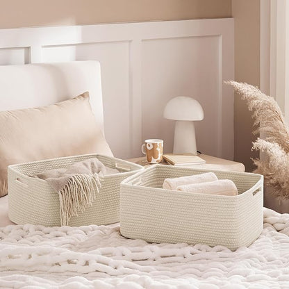 UBBCARE 2 Pack Storage Baskets for Shelves, Large Woven Storage Baskets, Dog Toy Bins, Baskets for Organizing Clothes, Towels, Books, Blanket, 17"L x 13"W x 7.5"H, Beige