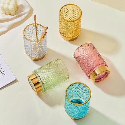 Makeup Brush Holder Organizer,Toothbrush Holders,Desk Pen Pencil Holder,Multifunctional Vintage Glass Brush Cup（A45-9-US）