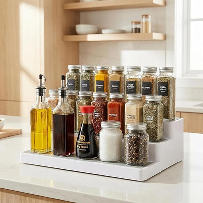 YAN & HIN 3 Tier Spice Rack Organizer for Cabinet, 3 Pack Non-Slip Spice Rack Shelf Organizer, Holds 24+ Jars, Plastic Spice Organizer for Cabinet, Pantry & Kitchen Countertop, White