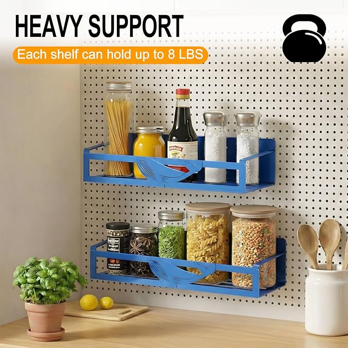 Magnetic Spice Rack for Refrigerator, 4 Pack Metal Magnetic Shelf Organizer for Fridge Side, Strong Spice Storage Rack for Kitchen, Dark Blue