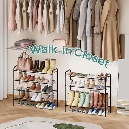 viewcare Shoe Rack for Closet, 4-Tier Long Shoe Rack for Entryway & Garage, Black Shoe Organizer Holds 12-16 Pairs, Sturdy Metal Construction