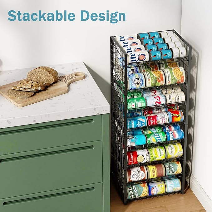 Sbanmao 2-Pack Stackable Can Organizer for Pantry, Adjustable Can Holder Rack for Canned Food Soda Drink Goods Storage up to 36 Cans Storage, 2 Tier, Black