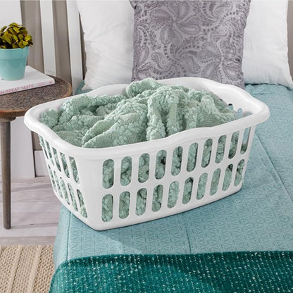 Sterilite 12-Pack Rectangular Laundry Basket, Plastic Clothes Hamper, 1.5 Bushel, White - Dirty Clothing Storage Organizer with Handles for Bedroom, Bathroom, and Closet