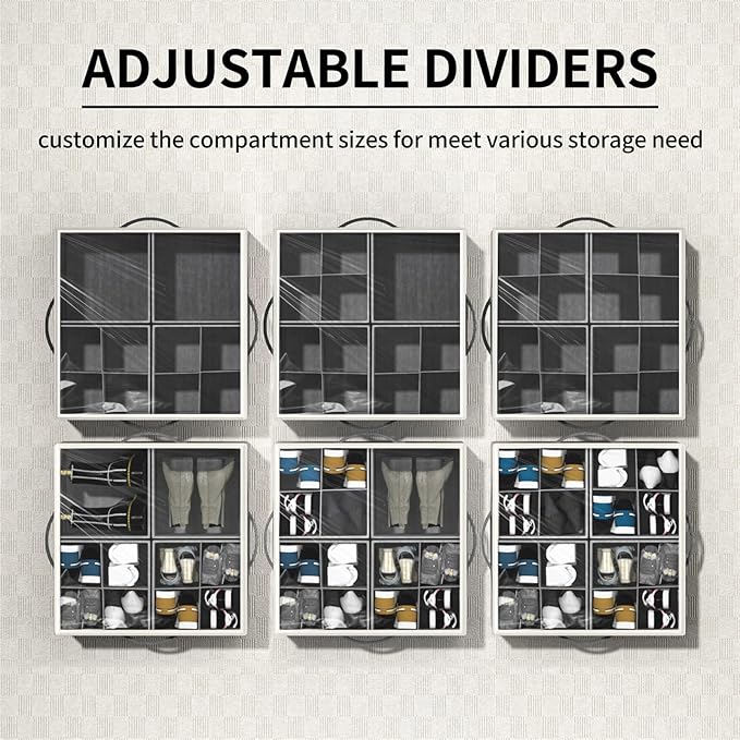 Aokeyee Shoe Organizer for Closet,2 Pack Foldable Shoe Storage Organizer Box Bin with Adjustable Dividers and Clear Cover, Fits up to 16-32 Pairs