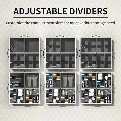 Aokeyee Shoe Organizer for Closet,2 Pack Foldable Shoe Storage Organizer Box Bin with Adjustable Dividers and Clear Cover, Fits up to 16-32 Pairs