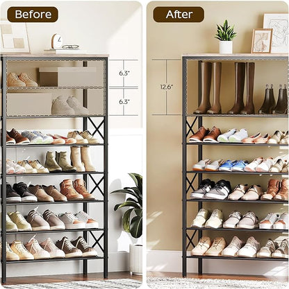 YATINEY 8 Tier Shoe Rack, Shoe Storage Organizer, Large Capacity Shoe Shelf Holds 32 Pairs of Shoes, Sturdy and Stable, for Entryway, Hallway, Closet, Dorm Room, Greige and Black SS08BG