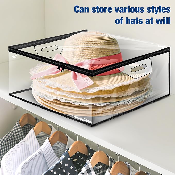 VacPack Clear Hat Storage Bag, Cowboy Women Hat Organizer with Handle, Large Capacity for Cloth, Books, Blanket, Travel， Dorm